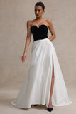 Lucienne Black Cream Sweetheart Corset Split Maxi Dress