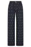 Alima Mid Rise Stud Denim Jeans Washed Indigo Blue