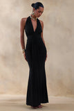 Roselani Black Halter Neck Maxi Dress With Open Back