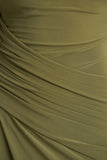 Zephyra Olive High Neck Wrapped Maxi Dress