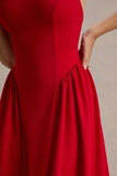 Cynthia Red High Neck Maxi Dress With Volume Skirt