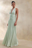Bettina Sage Plunge Neck Maxi Dress With Gathered Detailing