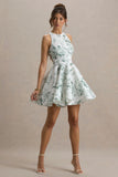 Waverly Green Porcelain Print Racer Neck Sleeveless Skater Mini Dress