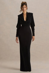 Kaylee Black Cowl Neck Maxi Dress With Draping Details