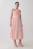 Rosie Linen Halter Midi Dress Pink