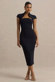 Elsie Navy Cut Out Neck Midi Dress With Short Sleeves