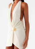 Eleanora Plunge Mini Dress Ivory
