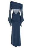 Kaitlin One Shoulder Slinky And Mesh Maxi Dress Midnight Blue