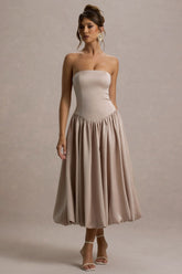 Keyton Champagne Satin Bandeau Midi Dress