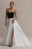 Lucienne Black Cream Sweetheart Corset Split Maxi Dress