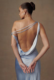 Yvette Slip Maxi Dress With Asymmetrical Hem Cornflower Blue