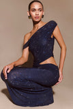 Kenny Diamante One Shoulder Maxi Dress Navy