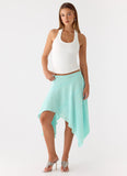 Kia Low Rise Asymmetrical Midi Skirt Aqua