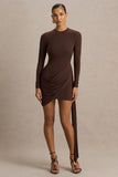 Calista Brown Crew Neck Mini Dress With Sash