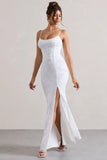 Intimacy White Lace Corset Split Maxi Dress