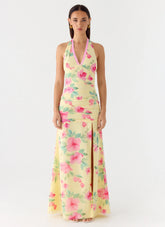 Colada Halter Maxi Dress Lemon Soleil