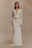 Miraby Front Ruched Knit Long Sleeve Top Ivory