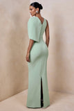 Quira Mint Asymmetric Neck Maxi Dress With Cape Sleeve