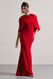 Kianne Red Draped Short Sleeve Maxi Dress
