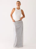 Susie Sequin Maxi Skirt Silver
