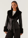 Street Lights Fur Trim Jacket Black