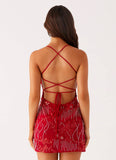 Vietta Sequin Cami Micro Mini Dress Red