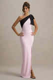 Kiri Pink Black One Shoulder Bow Maxi Dress