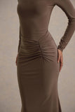 Reid Brown Long Sleeve Gathered Maxi Dress