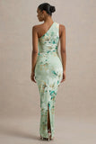 Dalarie Green Floral Print One Shoulder Gathered Maxi Dress