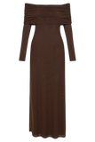Josie Off Shoulder Mesh Maxi Dress Dark Brown