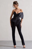 Mayfair Black Asymmetric Bardot Top With Peplum Hem