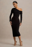 Cleo Black Bodycon Midi Dress With Mesh Sleeves