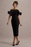 Alizzi Black Bardot Midi Dress With Ruffle Trim