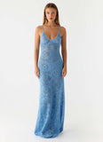 Zelella Crochet Maxi Dress Bright Blue