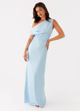 Heart Of Glass Satin Maxi Dress Blue