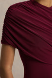 Ione Burgundy Wrapped Midi Dress With Hanky Hem