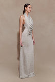 Elma Lurex Knit Halter Maxi Dress Silver
