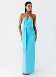Dare Me Halter Maxi Dress Aqua Blue