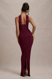 Nobu Burgundy Bandeau Maxi Dress With Halter Collar