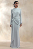 Kyrissa Blue High Neck Maxi Dress With Gathered Detailing