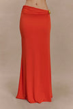 Ainsley Asymmetrical Maxi Skirt With Floral Hardware Burnt Orange