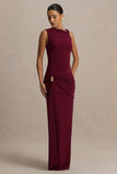 Decadence Burgundy High Neck Wrapped Maxi Dress With Twist Sleeve