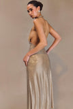 Genie Diamante Halter Midi Dress Nude