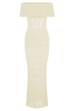 Solstice Off Shoulder Crochet Knit Maxi Dress Ivory