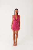 Cinzia Beaded Mini Dress Fuchsia