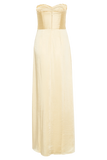Larissa Satin Maxi Dress With Ruched Petals Lemon