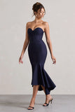 Daylight Navy Corset High Low Midi Dress