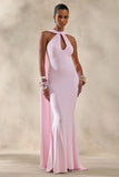 Rhoda Light Pink Twist Halter Neck Cape Maxi Dress