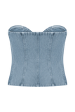 Tully Strapless Topstitch Denim Top 80S Blue