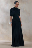 Evelisse Black High Neck Maxi Dress With Short Cape Sleeves